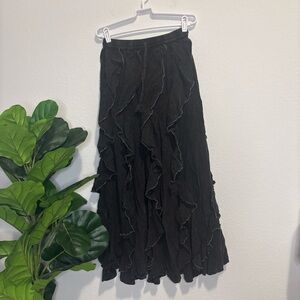 EARTHBOUND distressed black charcoal Maxi Skirt with Ruffles Small